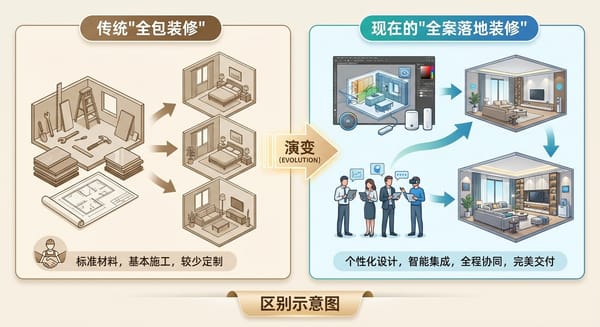 以前传统的"全包装修"和现在的"全案落地装修"有什么区别？